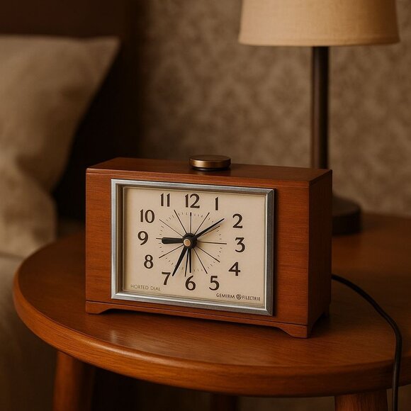 Vintage GE Electric Clock – Mid Century Wood Desk Clock with Chrome Frame – Work - Picture 1 of 5